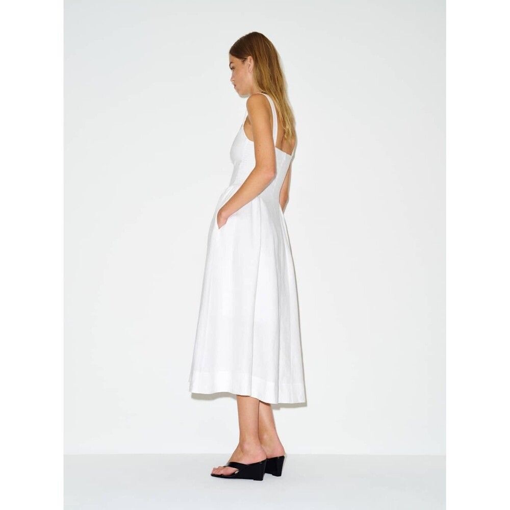 NWOT Reformation White Birdie Linen Dress , Sweetheart Midi Dress with Pockets - Picture 4 of 16